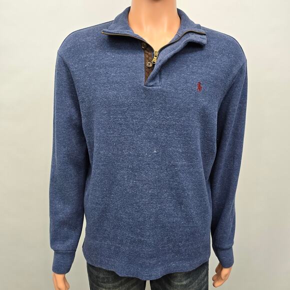 Polo Ralph Lauren 1/4 Quarter Zip AND Button Mockneck Sweater M Blue Red Pony - Picture 4 of 15